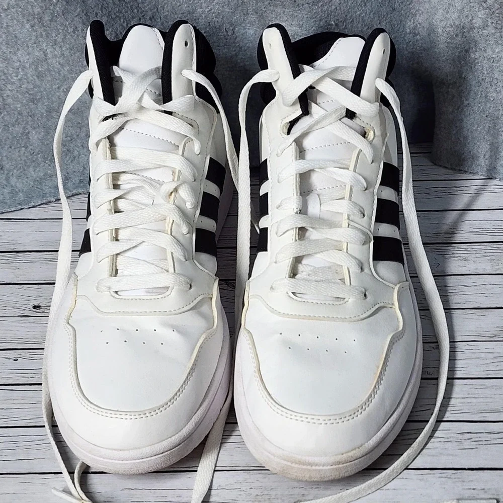 Adidas Hoops 3.0 Mid Shoes Mens Size 11‎ White Black Basketball Classic Sneakers